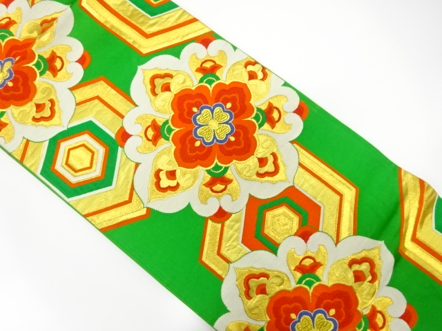 JAPANESE KIMONO / ANTIQUE FUKURO OBI / SILK / WOVEN FLORAL CREST